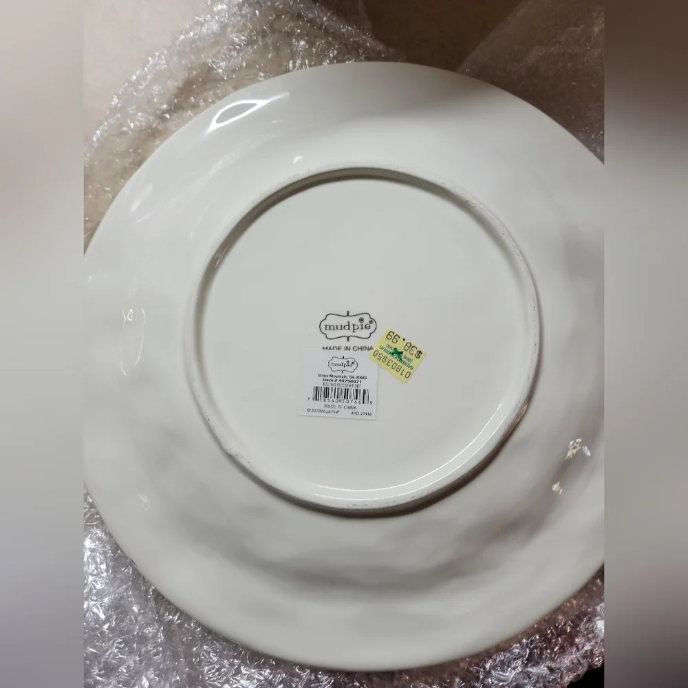 Mudpie dessert serving dish 12×12 round ceramic w server wood